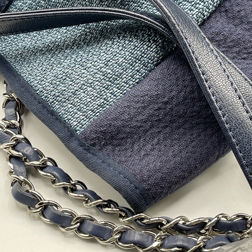 Chanel Deauville Denim Cruise Collection Large Shopper 2 Way Chain Tote Bag Rare - Picture 6 of 15